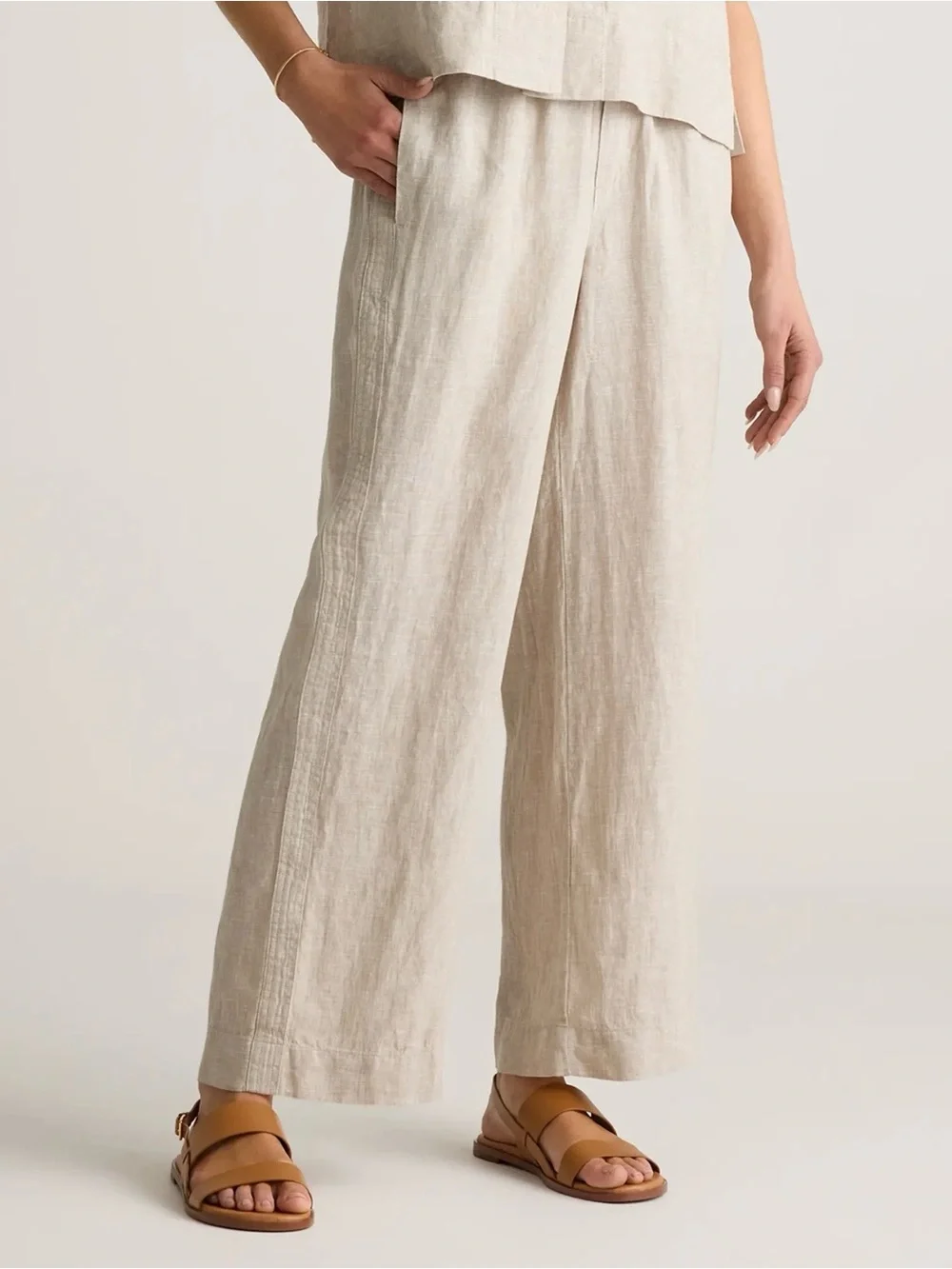 Women’s 100% European Linen wide leg Drawstring Pants - Flax